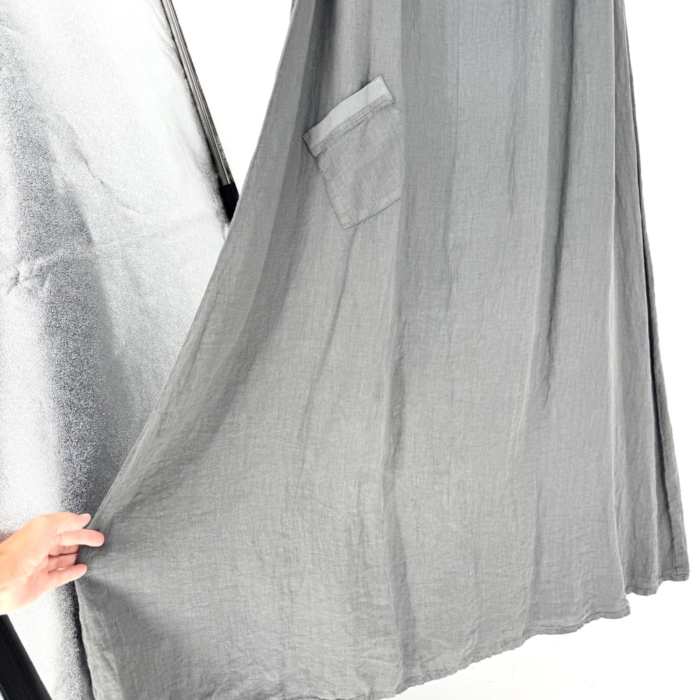 FLAX Serene Linen Maxi Sleeveless Dress In Slate Grey Size L Lagenlook Coastal - Picture 4 of 8